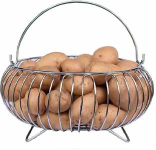 Sarvatr Stainless Steel Vegetable and Fruit Bowl Basket for Kitchen/Dining Table/Canter Table/Home - Chrome Finishing Stainless Steel Silver Fruit & Vegetable Basket Stainless Steel Fruit & Vegetable Basket