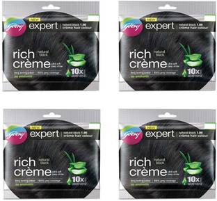 Godrej Expert Natural Black Rich Creme Ultra Soft Deep Shine Long Lasting Colour 4X20ml , Black
