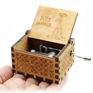 EITHEO Wooden Hand Cranked Collectable Engraved Music Box (Pink Panther)