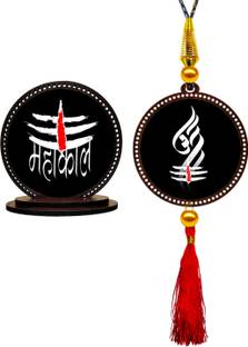 GiftzLane Mahakaal Car Dashboard Idol & Om Car Hanging Showpiece Combo Showpiece / Figurine Decorative Showpiece  -  9 cm