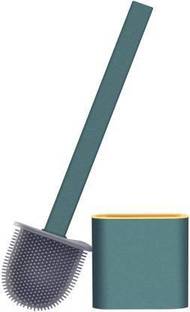 KAYKUS Silicone Toilet Brush with Holder Stand Quick Drying Wall Mounting Set Flat Head Antibacterial Toilet Brushes for Western Toilet Cleaning with Handle Clean Toilet Corner Easily (GREEN) with Holder