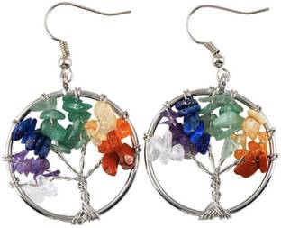 Astrodidi 7 Chakra Tree Natural Stones Round Earring Agate Alloy Hoop Earring