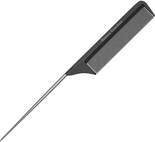 Ayek Professional 8.8 Inch Tail Comb - Black Carbon Fiber And Stainless Steel Pintail - Chemical And Heat Resistant Teasing Comb - Lightweight Rat Tail Comb For All Hair Types