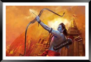 DBrush Shri Ram with Dhanush Photo framed with Glass Lord Ram Ji wall Hanging Big frame Digital Reprint 18 inch x 12 inch Painting