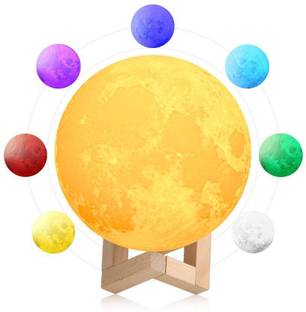 FUNLOOF 7 Color Changing Moon Light 3D Crystal Ball Night Light for Room Night Lamps Dec Lunar Moon Plastic Table Lamp - Pack of 1 Night Lamp