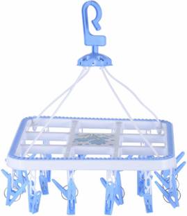 RJ Rojeno Square Cloth Drying Stand Hanger with 24 Clips/pegs, (Set of 1) Plastic Tie Hanger For  Tie
