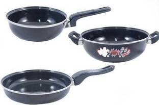 Mehak 3 pcs Combo Kadhai, Tadka, Frypan Induction Bottom Cookware Set