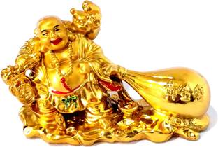 Shivoham Creations Exclusive Feng Shui Lucky Laughing Buddha pulling big Potli, medium size statue (4 inches), Happy Man for Good Luck, Wealth, Prosperity at Home, Office Decorative Showpiece  -  6.3 cm