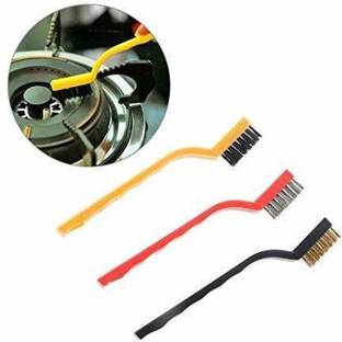 ABOGLINE Wire Brush Brass, Nylon, Steel Bristles For Gas / Stove Cleaning (Pack Of 3) Plastic Wet and Dry Brush