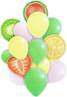 Bash N Splash Printed Fruit Balloon Kiwi Strawberry watermelon lime Balloon Foil with green pink yellow Balloon (pack of 14) Balloon Bouquet