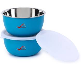 Homeish Stainless Steel, Polypropylene Vegetable Bowl Microwave Safe Bowl Set with Lids for Reheating Approx. 500ml X 14cms Each