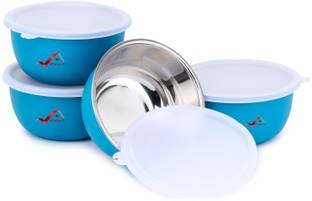 Homeish Stainless Steel, Polypropylene Serving Bowl Microwave Safe Bowl Set with Lids for Reheating Approx. 500ml X 14cms Each