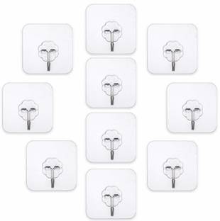 PARTH ENTERPRISE Adhesive Sticker ABS Plastic + Steel Hook Towel Hanger for Kitchen/Bathroom/Utensil Hook Holder/Bedroom Clothing Hanger-Transparent (flower sticker 10) Hook 10