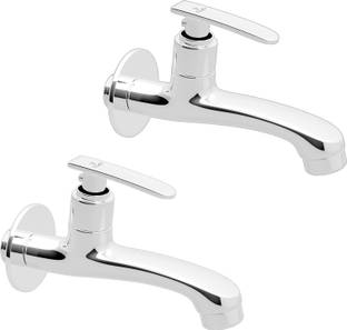 PIXAFLO Moonstone Brass Long Body Bib Cock Tap with Wall Flange (Pack of 2) (Chrome) Long Body Bib Tap...