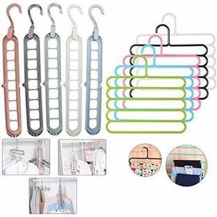 Chias Combo 10 pcs 9 Hole Magic Hanger and 5 pcs 5 Layer Hanger Combo Space Saver Smart Closet Organizer Wardrobe Multi functional Plastic Shirt Pack of 10 Hangers For  Shirt