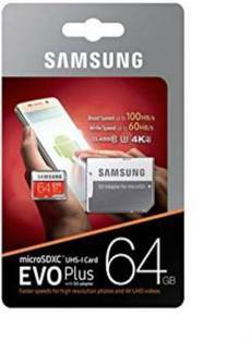 SAMSUNG 64GB MB-MC64HA/IN Memory EVO Plus 64 GB MicroSDXC Class 10 100 MB/s  Memory Card Compatible with Gaming Console, Camera, Tablet, Mobile, Computer