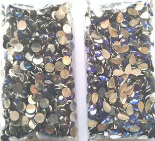 Atifa embroidery material 5X8mm drop shape and 6mm round shape royal blue crystal edged kundan stone for hand ,decoration,craft and jewellery making(combo of 800 stones)