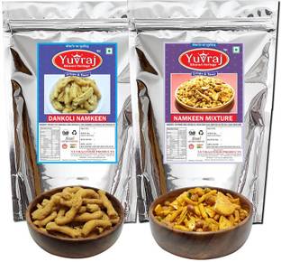 Yuvraj Food Product Dankoli Bhujiya sticks & Bikaneri Namkeen Mixture combo pack of 2 (350 gm x 2 )