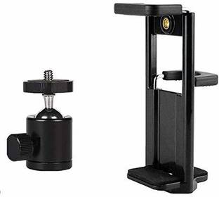 Aklin Boky Dual Mobile Phone Holder with Rotating Angular Metal Ball Head Compatible with All Mobile Phones/Tablet/Ipad for Tripod Stand- Any Angle, Any Phone Size Tripod Ball Head