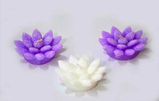 Featherlight Floating Candles in Flower Shaped Diyas / Candles for Home Decor, Purple & White (Pack of 3) Candle