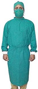 MSC Surgicals Reusable Cotton Surgeons Gown Premium Set with Face Mask and Cap (Green) Gown Hospital Scrub