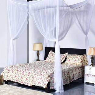 Iblay White 4 Corner Post Bed Canopy, Quick and Easy Installation for King Size Beds Large Queen Size Bed Curtain Cotton Washable Adults Mosquito Net