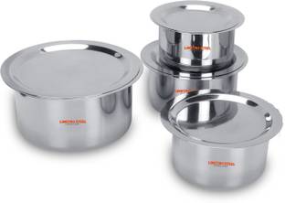 LIMETRO STEEL Set of 4 Stainless Steel Cookware Set / Tope Set with Lid ( Capacity: 1.5 Ltr , 2 Ltr , 2.5 Ltr , 3 Ltr ) Cookware Set