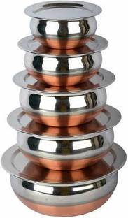 LIMETRO STEEL Stainless Steel Serving Bowl Copper Bottom Handi / Cookware Set with Lid