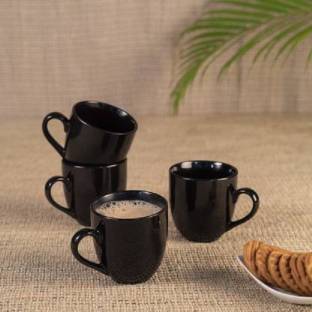 ANJALI CRAFT AND CREATION Pack of 6 Ceramic Small Black Shine Tea/ Coffee Set 130 ml for Home/Office/Gifts