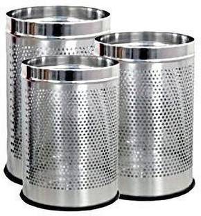 Shivom steel Set of 3 Perforated Stainless Steel Dustbin