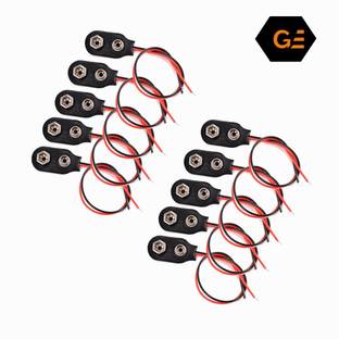 geeta enterprises 9V Battery Clip (Pack of 10) Connector Positive Negative Snap Lead Wire with Dual Alligator Clips Electronic Components Electronic Hobby Kit