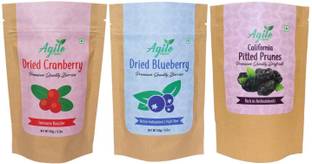 Agile Organic Dried Fruits Berries Combo Pack 450g (Blueberry 150g, Cranberry 150g, Prunes 150g) Cranberries, Blueberry, Prunes