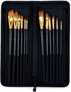 Kiki Paint brush Set Artist Quality Long Handled Paint Brushes with Zippered Carry Case/Pop-Up Stand, 12 Piece Set