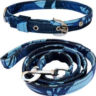 BODY BUILDING Dog Belt Combo of Blue Military Printed Dog Collar with Dog Leash Specially for Small Breed Dog Collar & Leash