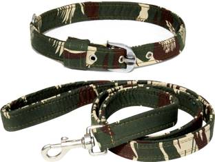 BODY BUILDING Dog Belt Combo of 1 inch Green Military Printed Dog Collar with Dog Leash Specially for Medium Breed Dog Collar & Leash