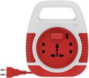 GM 3040 Square 2 Pin Flex Box 5 Mtr. with Handle, Indicator & International Socket 3  Socket Extension Boards