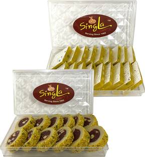 Singla Sweets Kesar kaju Barfi katli 175g Kaju Casata Sweet 175g Combo (Pack of 2*175, 330gram) Box