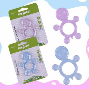 baybee Teddy Natural Silicon Teether for Babies, Non-Toxic Food Grade, BPA-Free Silicon Teether for Infants, Freeze Safe Easy Teething & Chewing Play Toys for Baby (Pink&Blue) Rattle