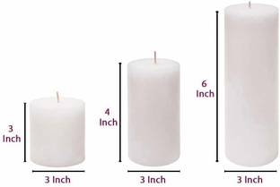SAPI'S Set of 3 Pillar Candles 3 * 3 Inch, 3 * 4 Inch, 3 * 6 Inch White Unscented (Burning Time 50 to 90 Hours) Candle