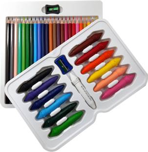 DOMS Majestic Basket 24 Shade of Colour Pencils Alongwith 12 Plastic Crayons - [Easy to Erase & Sharpen] Hexagonal Shaped Color Pencils