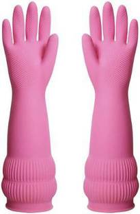 SS & WW Latex Rubber Pink Special Dish Kitchen Platform Washing,Home Bathroom Garden Other Type Of Safety Uses Sanitation Fashion Protective Home Kitchen Cleaing Gloves For Women And Girls 1 Pair Latex, Rubber  Safety Gloves