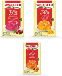 WeiKFiELD Jelly Crystal Raspberry, Orange, Mango Flavour (Pack of 3) 90g Jelly Crystals