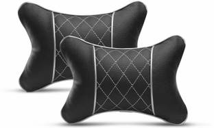 Auto Hub Black, Silver Leatherite, Cotton Car Pillow Cushion for Universal For Car