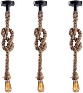 kizzi Jute Hanging Rope Pack of 3 Filament Bulb(Not Included) Pendants Ceiling Lamp Pendants Ceiling Lamp