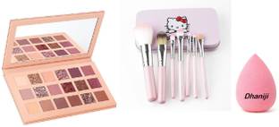 Dhaniji Multi Shades 18 Colours NUDE EDITION 1 Eyeshadow Palette, 7 Brush set With Box And 1 Blender Puff Sponge (3 Items in the set)