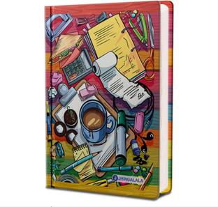 Jhingalala Chaotic Workspace Hard Bound Undated A5 Diary Notebook (20 X 14.5 CM, 80 GSM, 190 Ruled Perforated Pages) Diary for Writing, Gift for Friend, Personal Diary A5 Notebook Ruled 190 Pages
