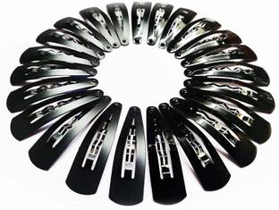 Kidzoo 24Pcs BLACK METAL TIC TAC Hair Clips for Women and Girls High quality Glossy Black metal snap Non-Slip Metal Hair Clips Tic Tac Size 4.5cm easily fix any Hairstyle Tic Tac Clip