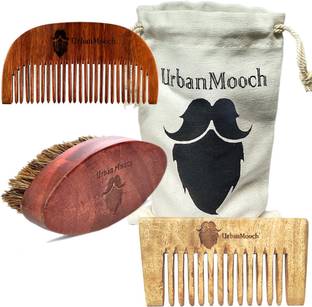 UrbanMooch Beard Grooming Kit Set of 3 - Premium Beard Brush, Beard Comb and Hair Comb