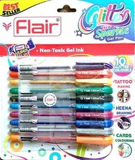 FLAIR GLITTER GEN PEN PACK OF 10 (MULTICOLOR) Gel Pen