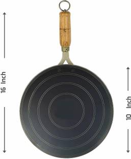 Maskey ( Size - 10 Inches ) Original Premium Handmade Loha Iron Lokhand Roti / Chapati Tawa with Polished Wooden Handle Tawa 25 cm diameter
